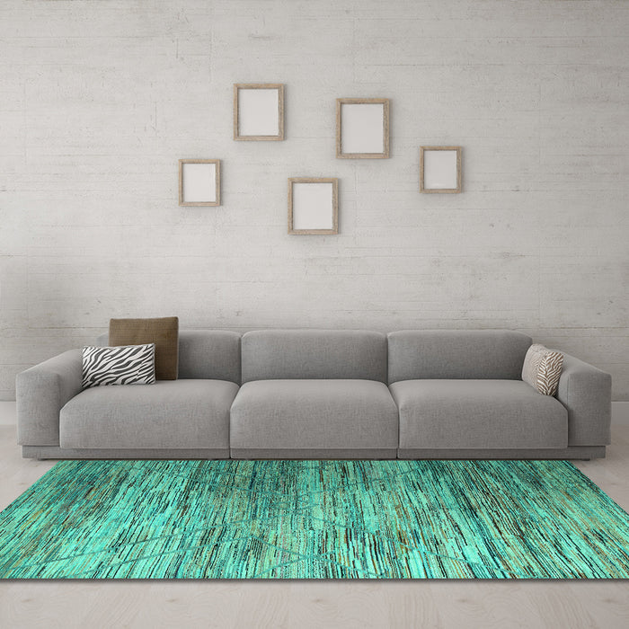 Machine Washable Abstract Turquoise Modern Area Rugs in a Living Room,, wshabs5277turq