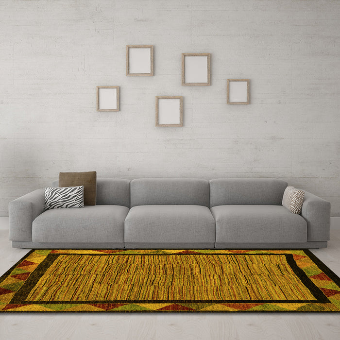Machine Washable Oriental Yellow Modern Rug in a Living Room, wshabs5278yw