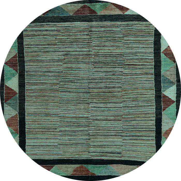 Round Machine Washable Oriental Light Blue Modern Rug, wshabs5278lblu
