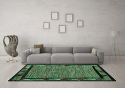 Machine Washable Oriental Turquoise Modern Area Rugs in a Living Room,, wshabs5278turq