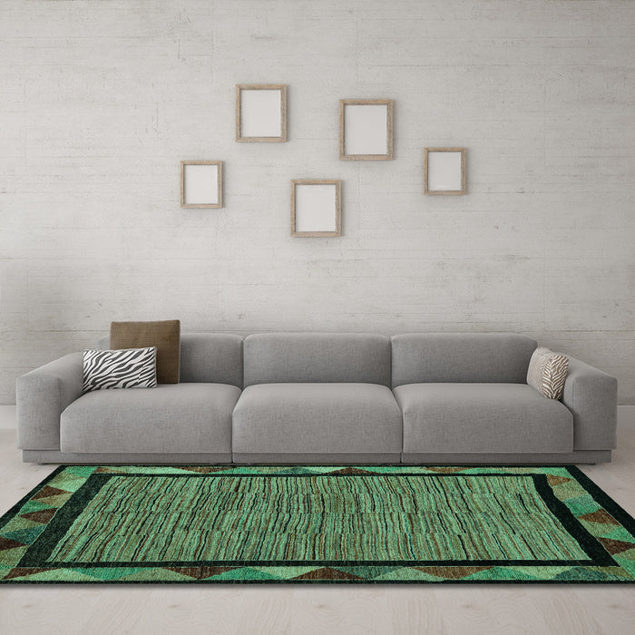 Machine Washable Oriental Turquoise Modern Area Rugs in a Living Room,, wshabs5278turq