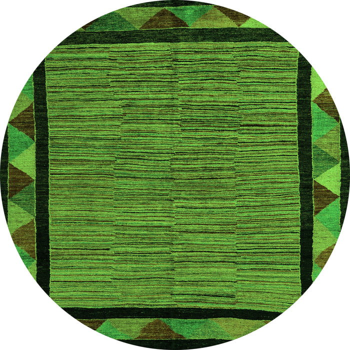 Round Machine Washable Oriental Green Modern Area Rugs, wshabs5278grn