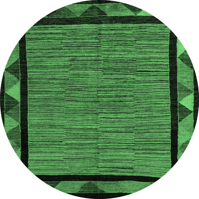 Round Machine Washable Oriental Emerald Green Modern Area Rugs, wshabs5278emgrn