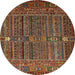 Round Machine Washable Abstract Orange Brown Rug, wshabs527