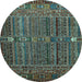 Round Machine Washable Abstract Light Blue Modern Rug, wshabs527lblu