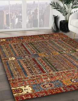 Machine Washable Abstract Orange Brown Rug in a Family Room, wshabs527