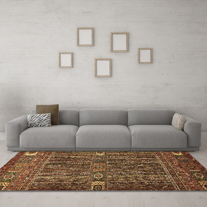 Machine Washable Abstract Brown Modern Rug in a Living Room,, wshabs527brn