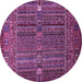 Round Machine Washable Abstract Purple Modern Area Rugs, wshabs527pur