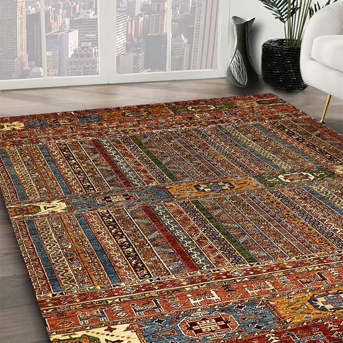 Abstract Orange Brown Modern Rug in Family Room, abs527