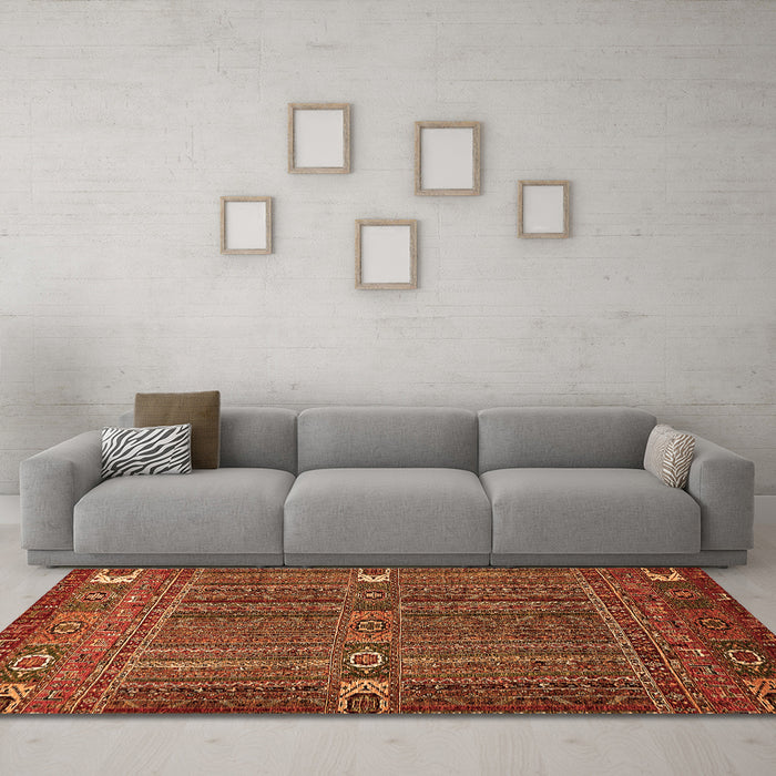 Machine Washable Abstract Orange Modern Area Rugs in a Living Room, wshabs527org
