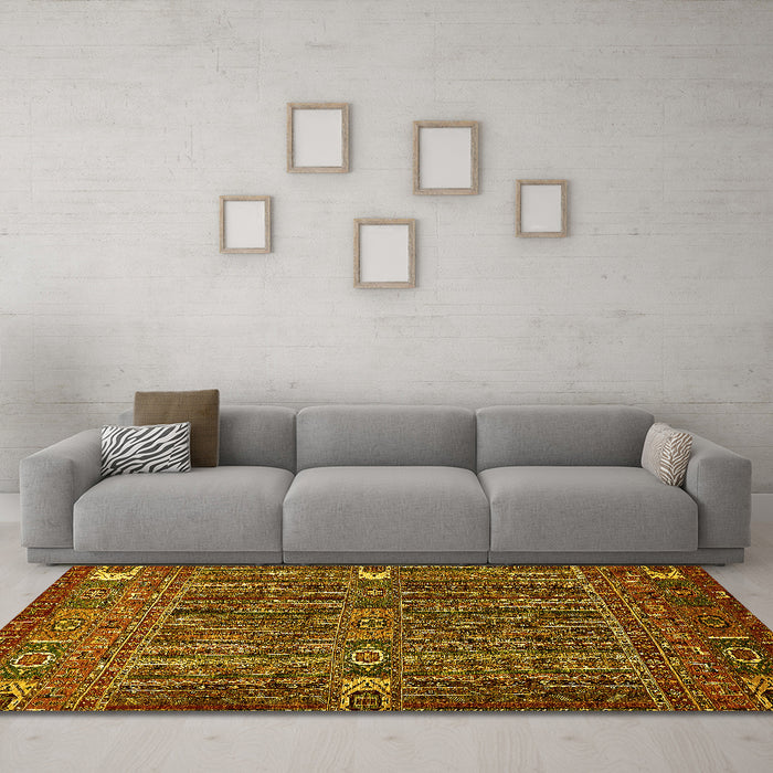 Machine Washable Abstract Yellow Modern Rug in a Living Room, wshabs527yw