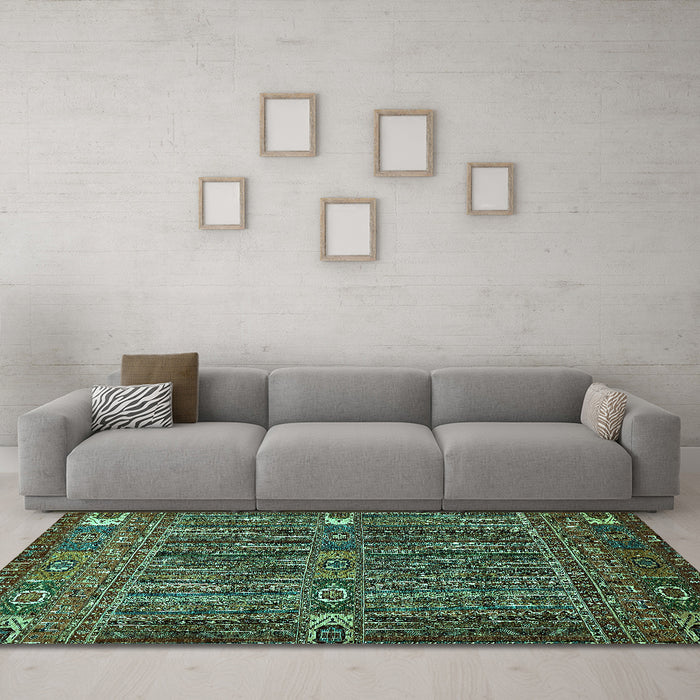 Machine Washable Abstract Turquoise Modern Area Rugs in a Living Room,, wshabs527turq