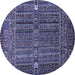 Round Machine Washable Abstract Blue Modern Rug, wshabs527blu