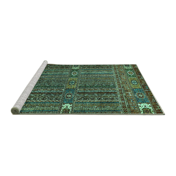 Sideview of Machine Washable Abstract Turquoise Modern Area Rugs, wshabs527turq