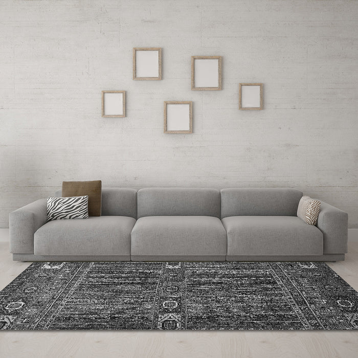 Machine Washable Abstract Gray Modern Rug in a Living Room,, wshabs527gry