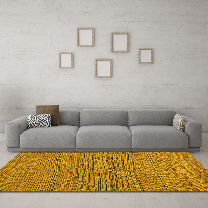 Machine Washable Oriental Yellow Modern Rug in a Living Room, wshabs5280yw