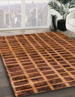 Abstract Saffron Red Oriental Rug in Family Room, abs5281