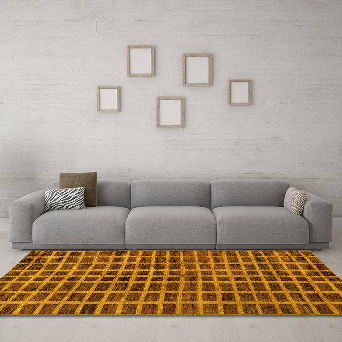 Machine Washable Oriental Yellow Modern Rug in a Living Room, wshabs5281yw