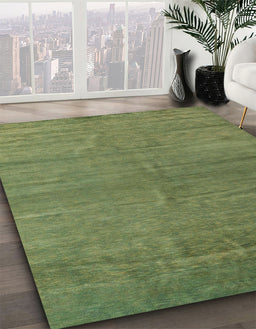 Machine Washable Abstract Green Rug in a Family Room, wshabs5284