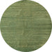 Round Machine Washable Abstract Green Rug, wshabs5284