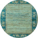 Round Oriental Light Blue Modern Rug, abs5285lblu