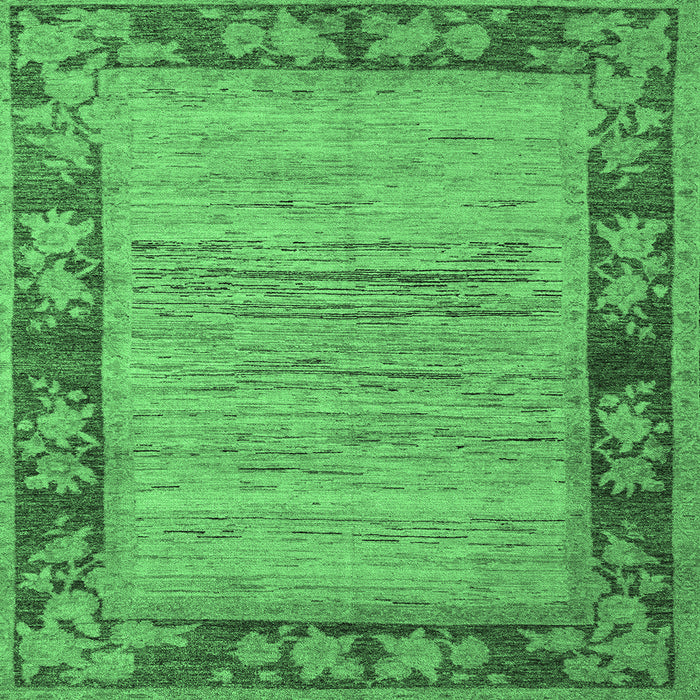 Square Machine Washable Oriental Emerald Green Modern Area Rugs, wshabs5285emgrn