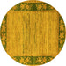 Round Machine Washable Oriental Yellow Modern Rug, wshabs5285yw