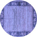 Round Machine Washable Oriental Blue Modern Rug, wshabs5285blu