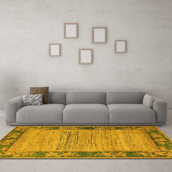 Machine Washable Oriental Yellow Modern Rug in a Living Room, wshabs5285yw