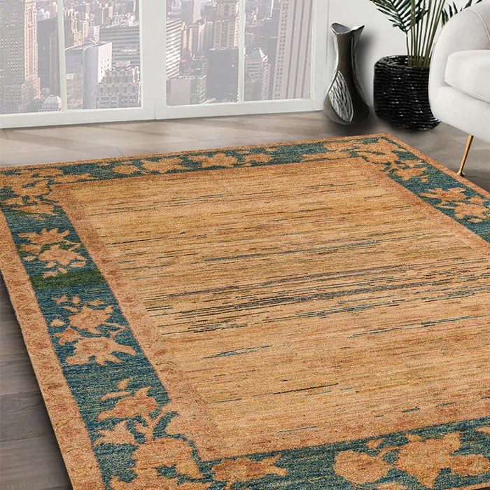 Abstract Gold Oriental Rug in Family Room, abs5285