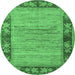 Round Machine Washable Oriental Emerald Green Modern Area Rugs, wshabs5285emgrn