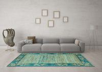 Machine Washable Oriental Light Blue Modern Rug, wshabs5285lblu