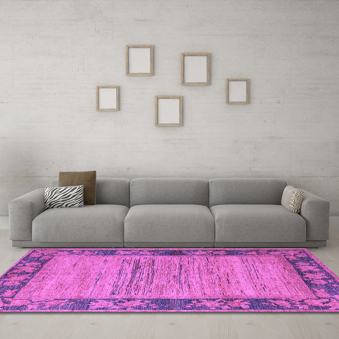 Machine Washable Oriental Purple Modern Area Rugs in a Living Room, wshabs5285pur