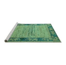 Sideview of Machine Washable Oriental Turquoise Modern Area Rugs, wshabs5285turq