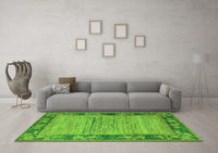 Machine Washable Oriental Green Modern Rug, wshabs5285grn