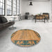 Round Abstract Gold Oriental Rug in a Office, abs5285