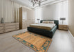 Abstract Gold Oriental Rug in a Bedroom, abs5285