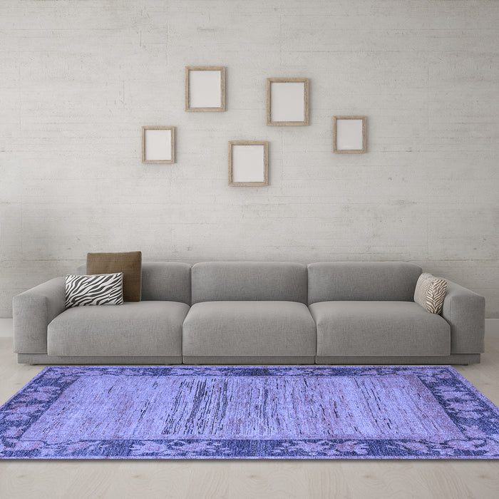 Machine Washable Oriental Blue Modern Rug in a Living Room, wshabs5285blu
