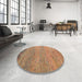 Round Machine Washable Abstract Red Rug in a Office, wshabs5286