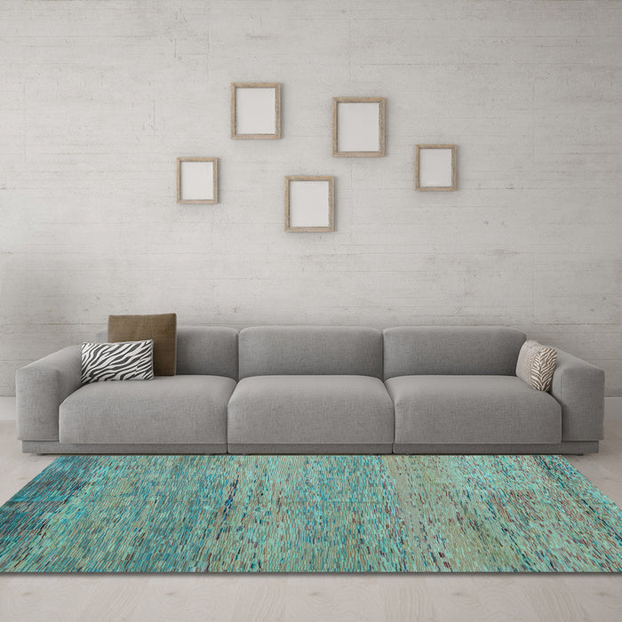 Machine Washable Oriental Light Blue Modern Rug in a Living Room, wshabs5286lblu