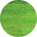 Round Machine Washable Oriental Green Modern Area Rugs, wshabs5286grn