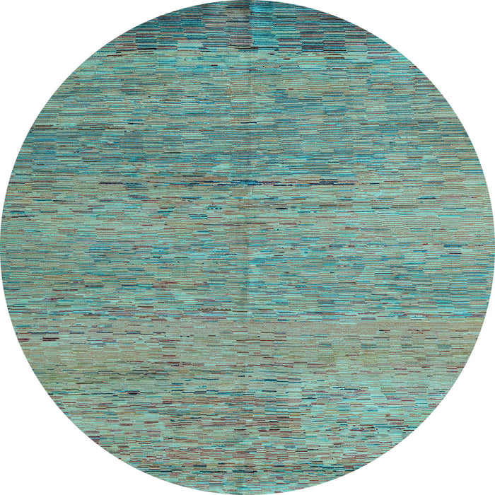 Round Machine Washable Oriental Light Blue Modern Rug, wshabs5286lblu