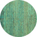 Round Machine Washable Oriental Turquoise Modern Area Rugs, wshabs5286turq