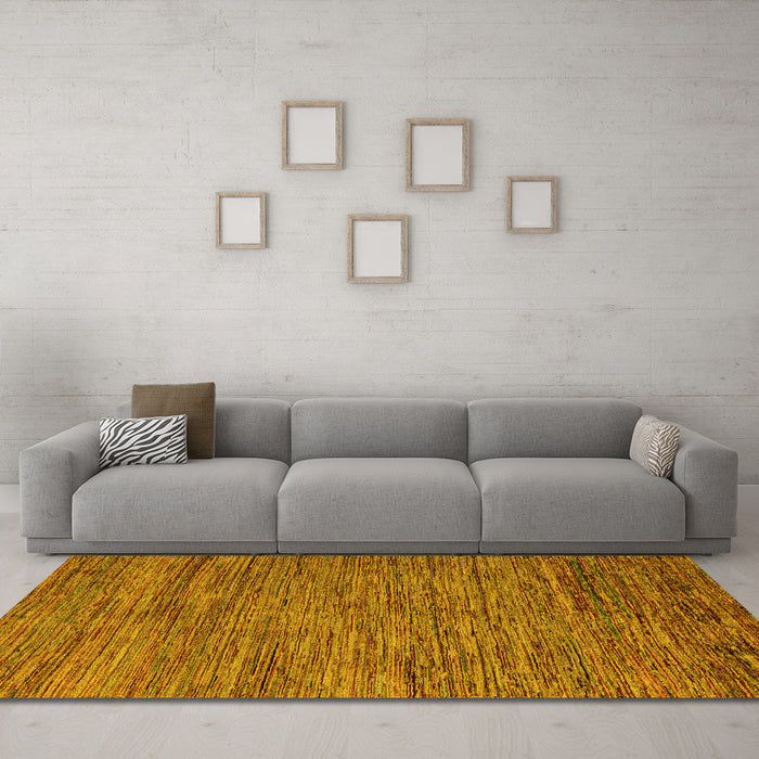 Machine Washable Abstract Yellow Modern Rug in a Living Room, wshabs5289yw