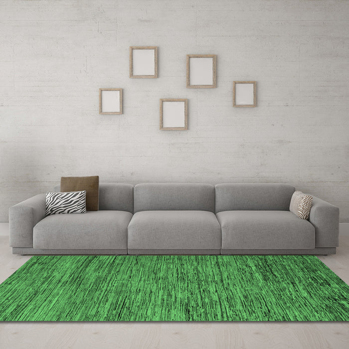 Machine Washable Abstract Emerald Green Modern Area Rugs in a Living Room,, wshabs5289emgrn