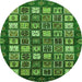 Round Machine Washable Abstract Green Modern Area Rugs, wshabs528grn