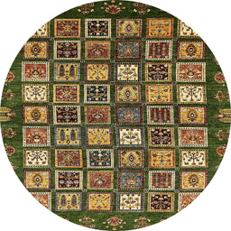 Round Machine Washable Abstract Brass Green Rug, wshabs528