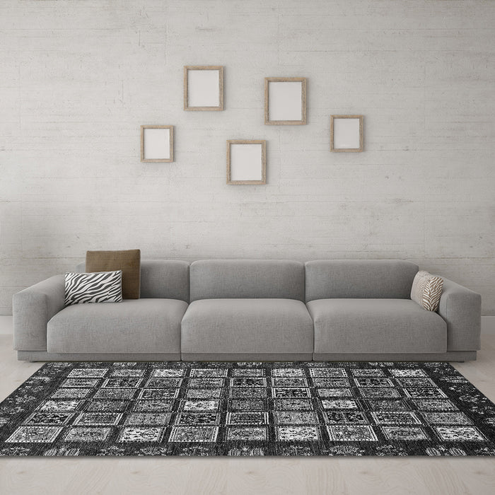 Machine Washable Abstract Gray Modern Rug in a Living Room,, wshabs528gry