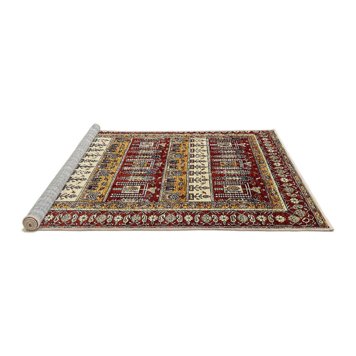 Sideview of Machine Washable Abstract Saffron Red Rug, wshabs529