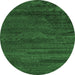 Round Machine Washable Abstract Emerald Green Modern Area Rugs, wshabs5290emgrn